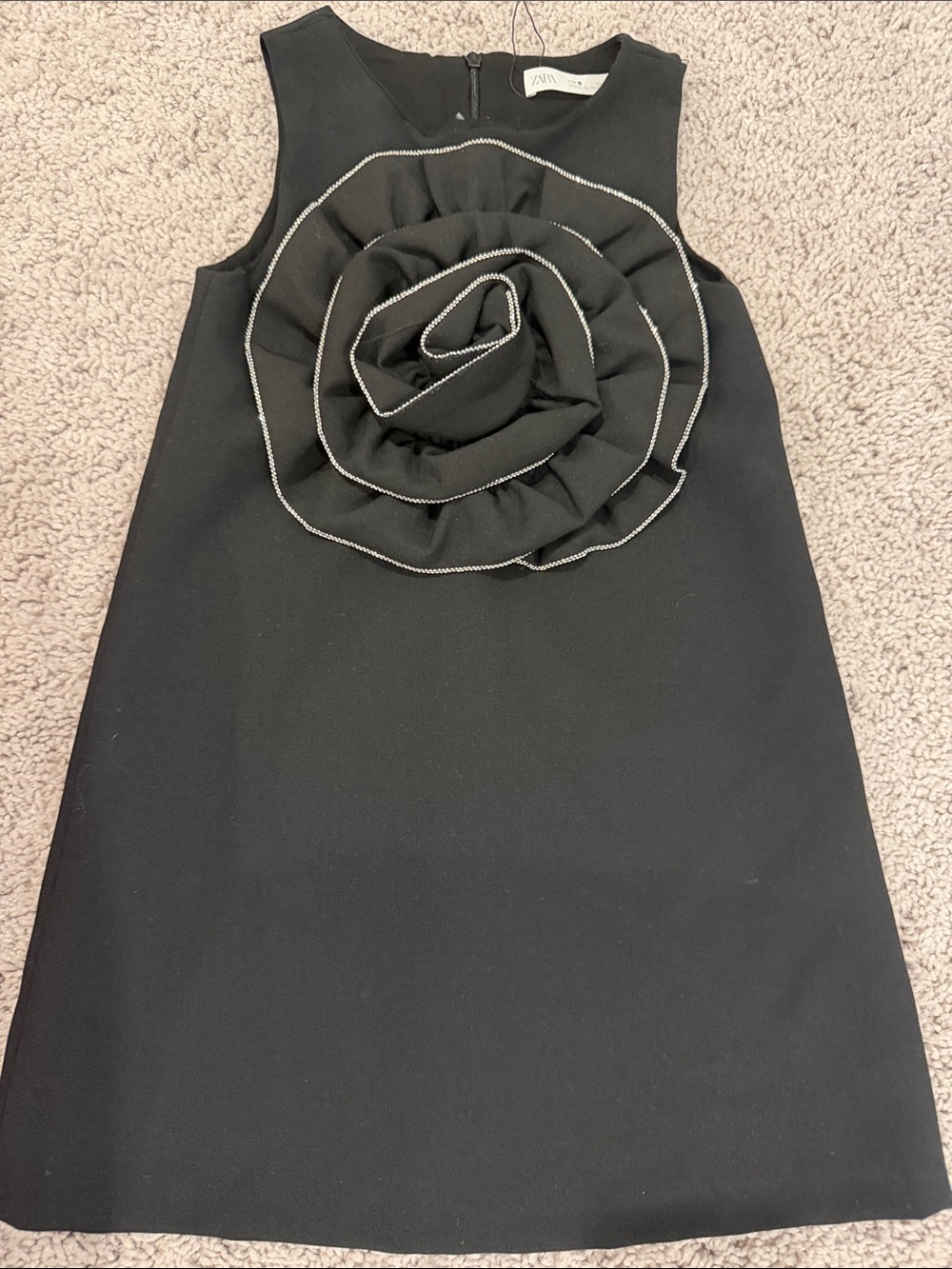 Zara Black Sleeveless Dress with Rosette Trim